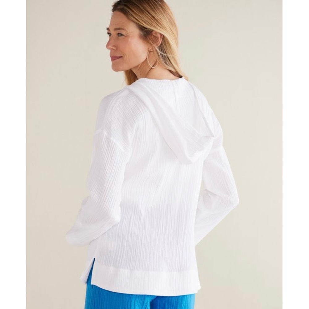 Soft Surroundings Kemia White Gauze Hooded Pullover with Gold Zipper NWOT - Picture 3 of 11